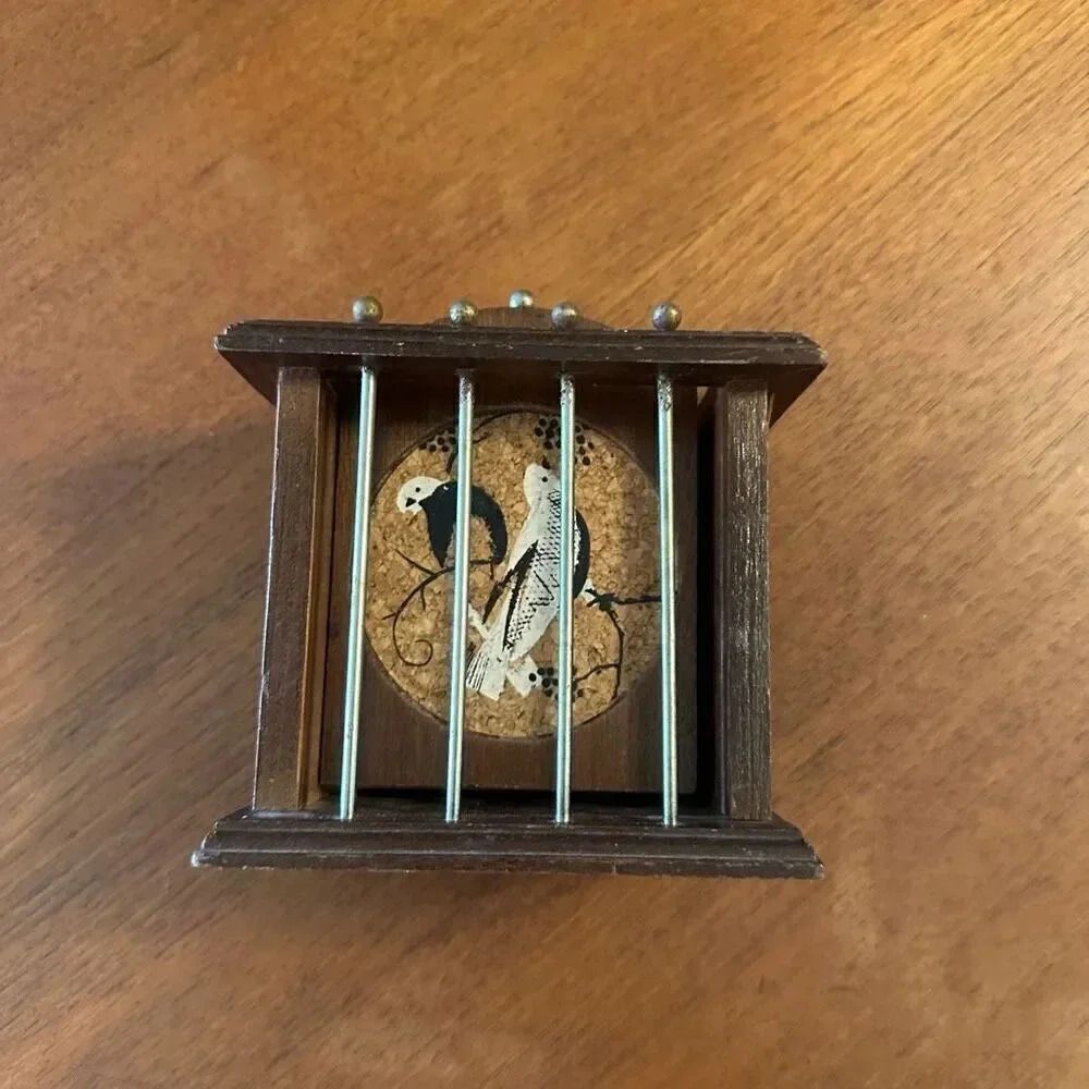 Vintage Birdcage Cork Coasters Mid Century